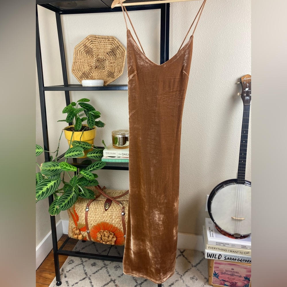 AMUSE SOCIETY bronze velvet midi length body con dress size Sm
